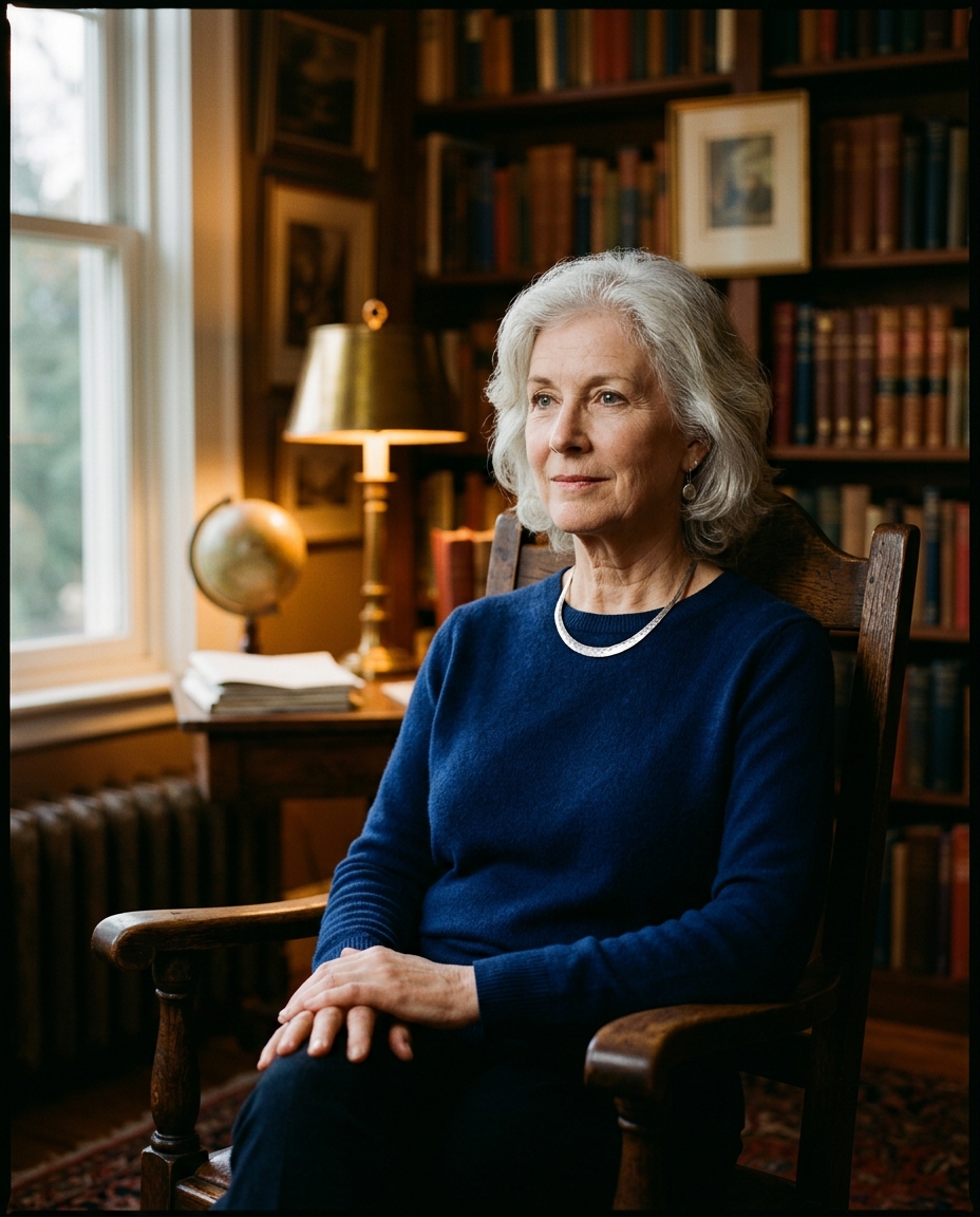A financial professional seated in a book-lined study